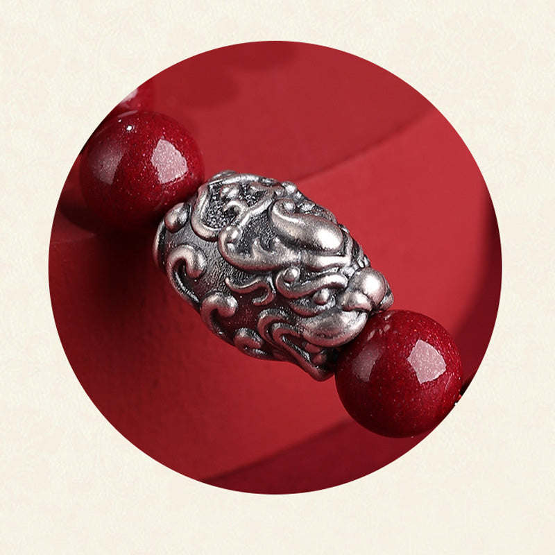 Nimara Ritual 999 Sterling Silver PiXiu Natural Cinnabar Wealth Luck Bracelet