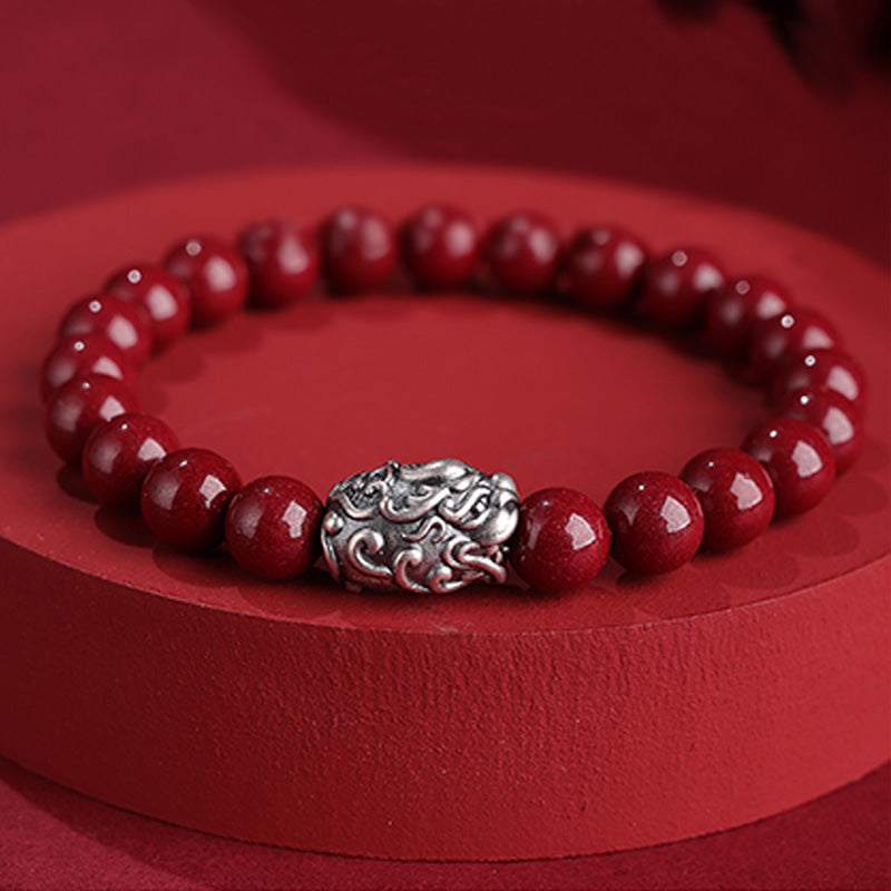 Nimara Ritual 999 Sterling Silver PiXiu Natural Cinnabar Wealth Luck Bracelet