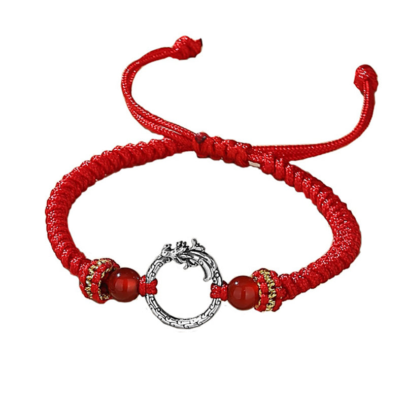Nimara Ritual Handmade 925 Sterling Silver Year of the Dragon Phoenix Peace Buckle Luck Couple Bracelet