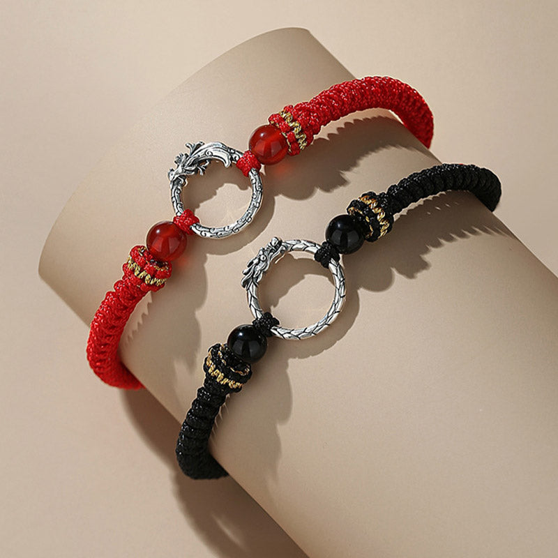 Nimara Ritual Handmade 925 Sterling Silver Year of the Dragon Phoenix Peace Buckle Luck Couple Bracelet