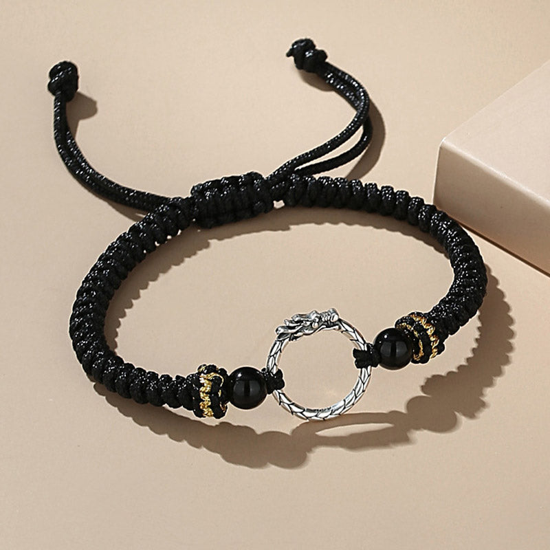 Nimara Ritual Handmade 925 Sterling Silver Year of the Dragon Phoenix Peace Buckle Luck Couple Bracelet