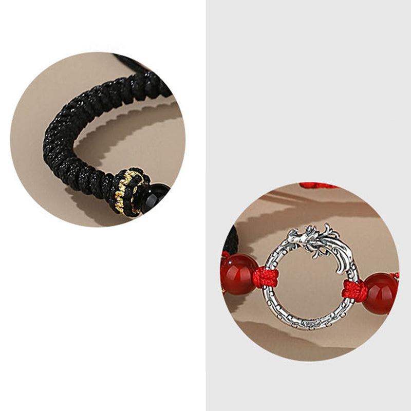 Nimara Ritual Handmade 925 Sterling Silver Year of the Dragon Phoenix Peace Buckle Luck Couple Bracelet
