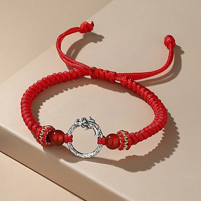 Nimara Ritual Handmade 925 Sterling Silver Year of the Dragon Phoenix Peace Buckle Luck Couple Bracelet