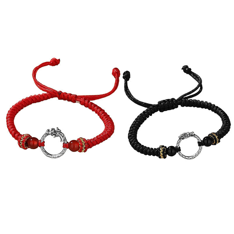 Nimara Ritual Handmade 925 Sterling Silver Year of the Dragon Phoenix Peace Buckle Luck Couple Bracelet