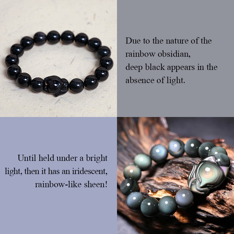 Nimara Ritual Rainbow Obsidian Fox Healing Positive Bracelet