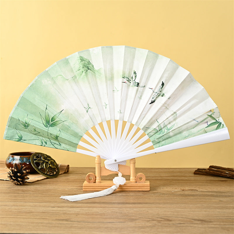 Nimara Ritual Dragon Phoenix Tiger Crane Eagle Wolf Koi Fish Handheld Folding Fan Lotus Tassel Fan