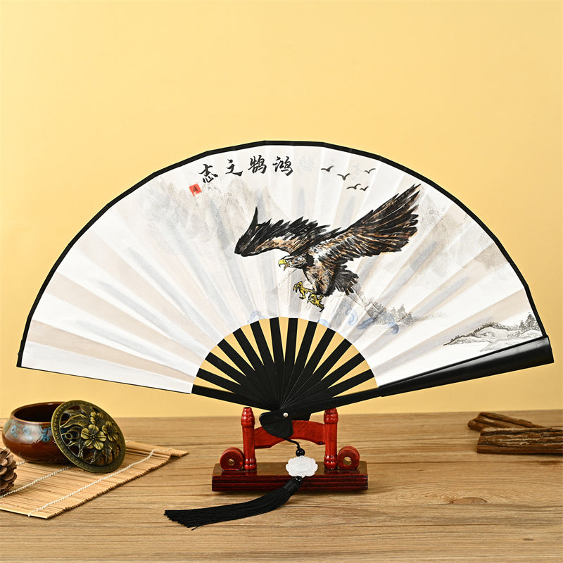 Nimara Ritual Dragon Phoenix Tiger Crane Eagle Wolf Koi Fish Handheld Folding Fan Lotus Tassel Fan