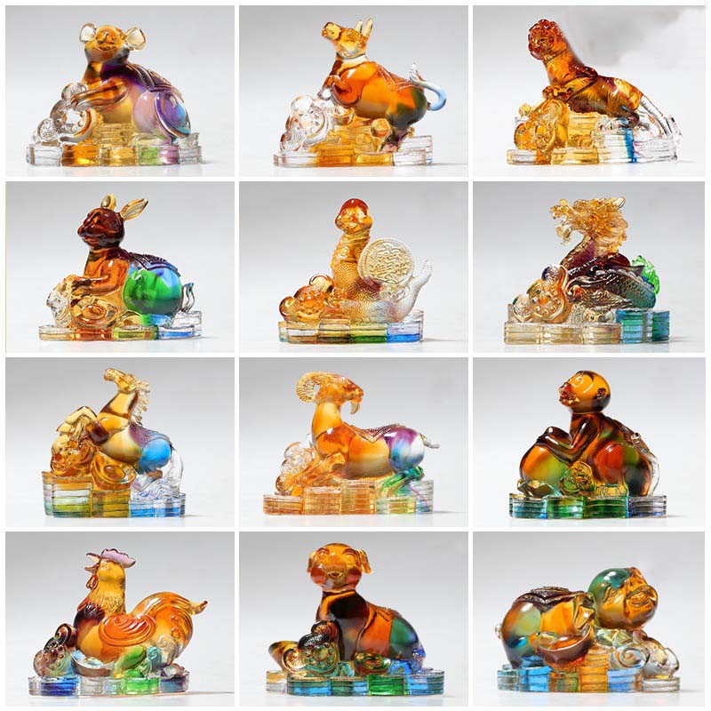 Nimara Ritual Year of the Dragon Handmade 12 Chinese Zodiac Liuli Crystal Art Piece Protection Home Office Decoration
