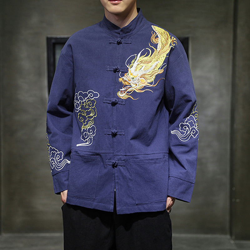 Nimara Ritual Dragon Auspicious Cloud Embroidery Clothing Chinese Tang Suit Jacket Men Clothing