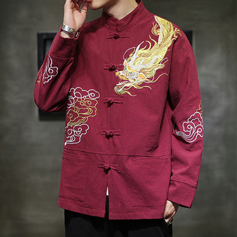 Nimara Ritual Dragon Auspicious Cloud Embroidery Clothing Chinese Tang Suit Jacket Men Clothing