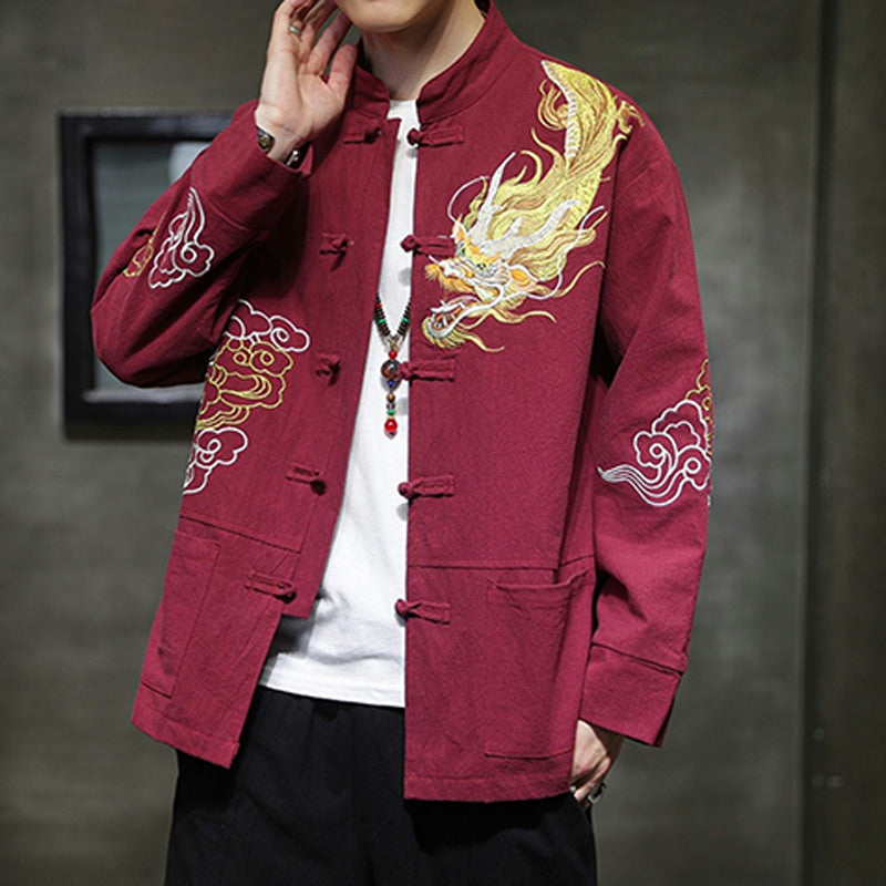 Nimara Ritual Dragon Auspicious Cloud Embroidery Clothing Chinese Tang Suit Jacket Men Clothing