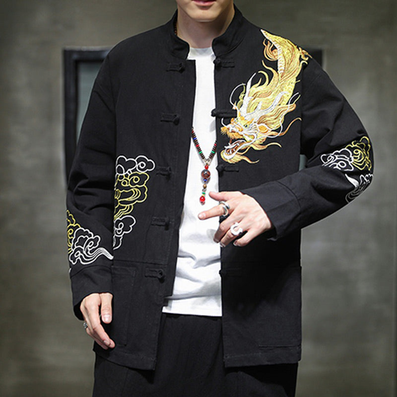 Nimara Ritual Dragon Auspicious Cloud Embroidery Clothing Chinese Tang Suit Jacket Men Clothing