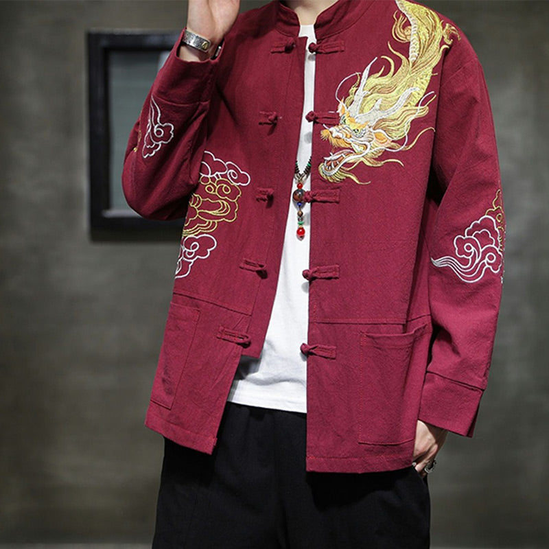 Nimara Ritual Dragon Auspicious Cloud Embroidery Clothing Chinese Tang Suit Jacket Men Clothing