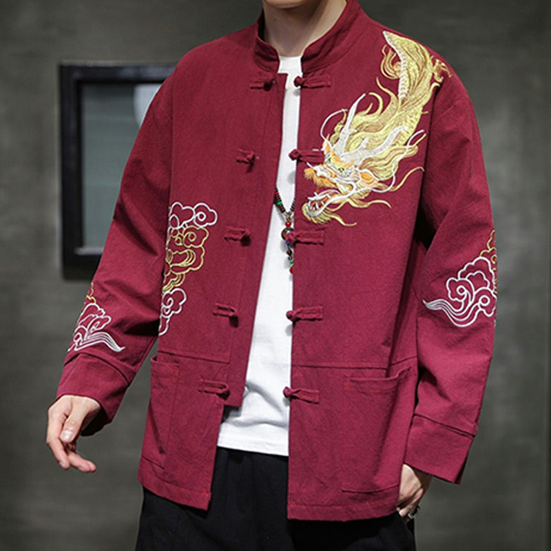 Nimara Ritual Dragon Auspicious Cloud Embroidery Clothing Chinese Tang Suit Jacket Men Clothing