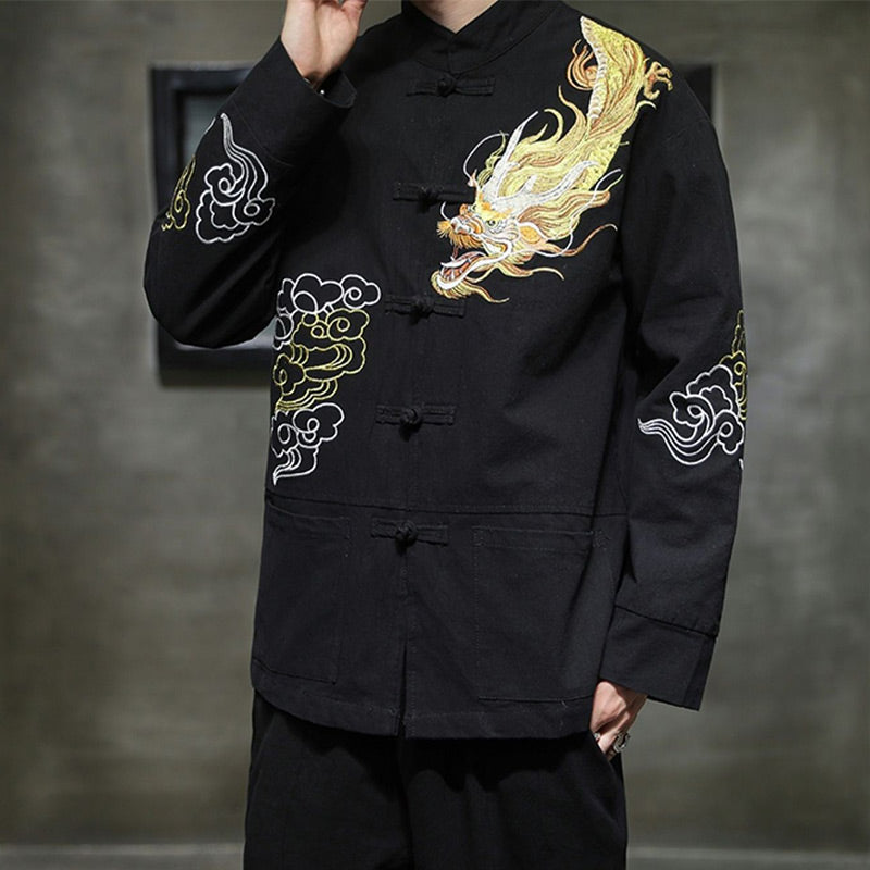 Nimara Ritual Dragon Auspicious Cloud Embroidery Clothing Chinese Tang Suit Jacket Men Clothing