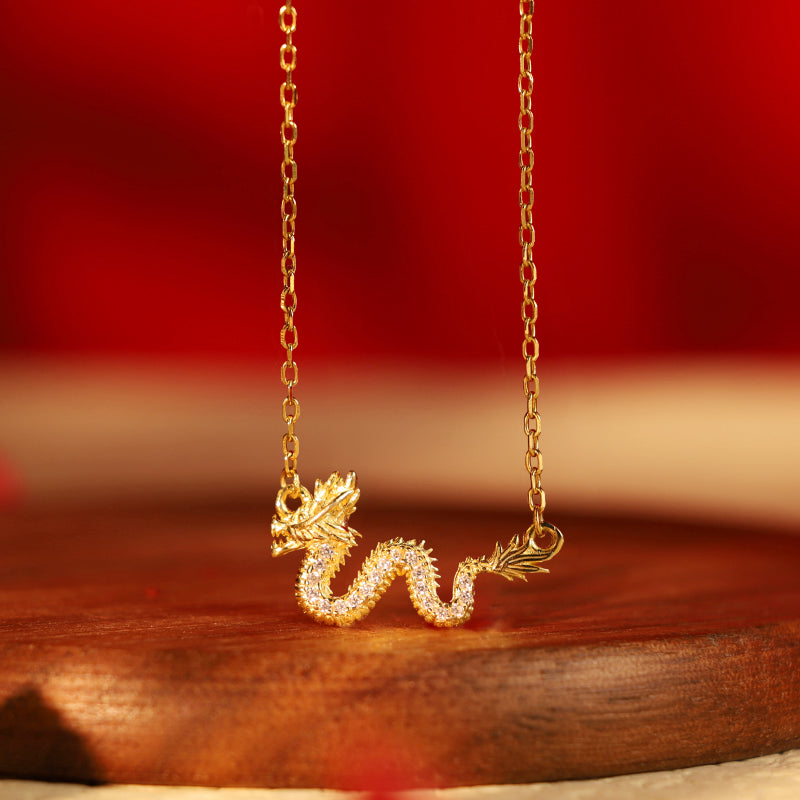 Nimara Ritual 925 Sterling Silver Year Of The Dragon Auspicious Golden Dragon Luck Chain Necklace Pendant