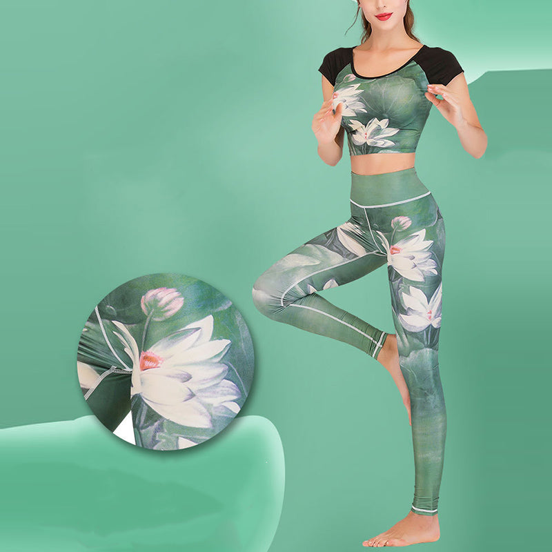 Nimara Ritual 2Pcs Lotus Phoenix Spring Flowers Peacock Print Top Pants Sports Fitness Yoga Women's Yoga Sets