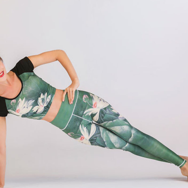 Nimara Ritual 2Pcs Lotus Phoenix Spring Flowers Peacock Print Top Pants Sports Fitness Yoga Women's Yoga Sets