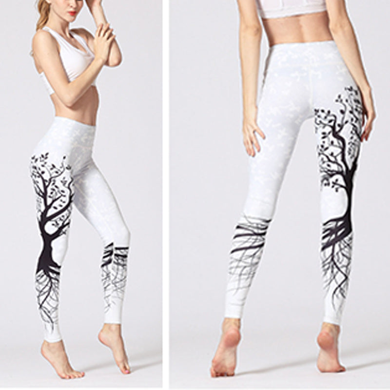 Nimara Ritual Lines Weeds Sakura Flowers Black Tree Print Pants Sports Fitness Yoga Leggings Women's Yoga Pants