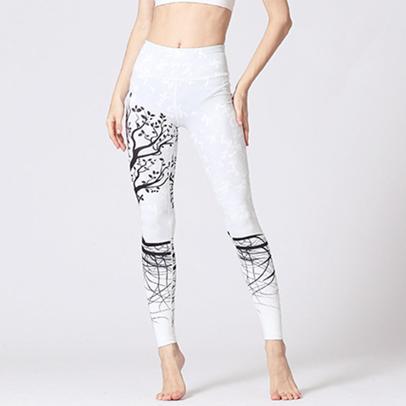 Nimara Ritual Lines Weeds Sakura Flowers Black Tree Print Pants Sports Fitness Yoga Leggings Women's Yoga Pants