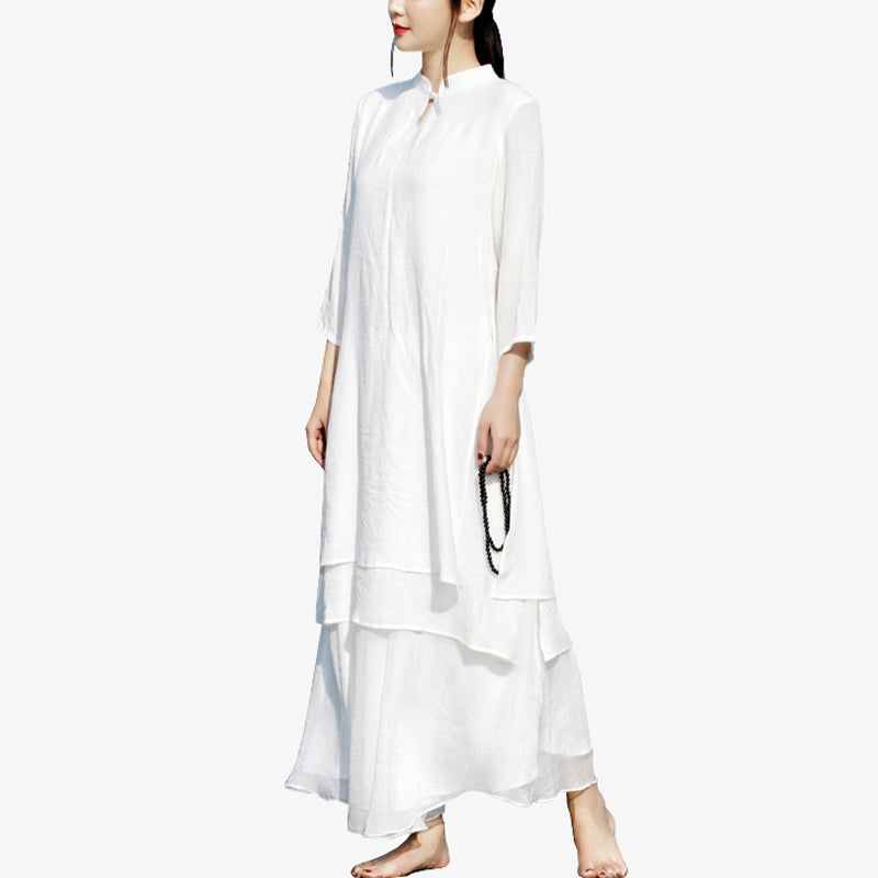Nimara Ritual 2Pcs White Tai Chi Meditation Yoga Zen Cotton Linen Clothing Top Pants Women's Set