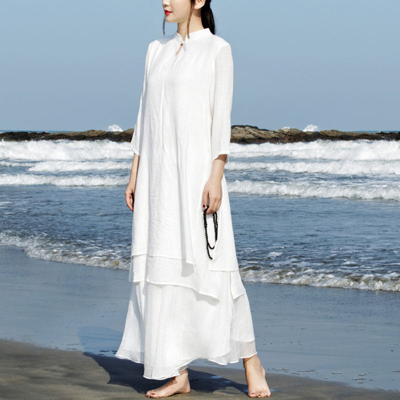 Nimara Ritual 2Pcs White Tai Chi Meditation Yoga Zen Cotton Linen Clothing Top Pants Women's Set
