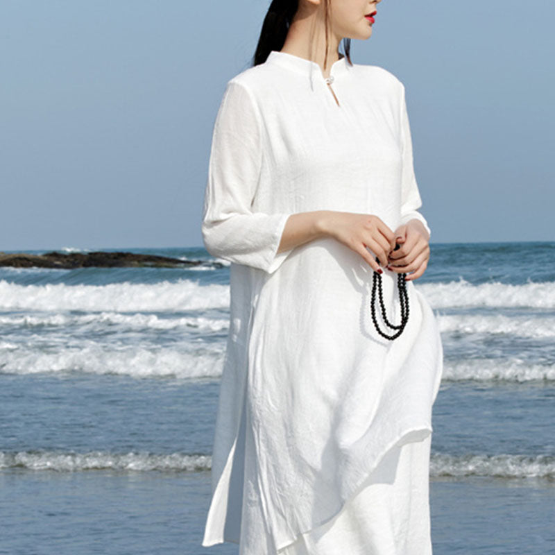 Nimara Ritual 2Pcs White Tai Chi Meditation Yoga Zen Cotton Linen Clothing Top Pants Women's Set