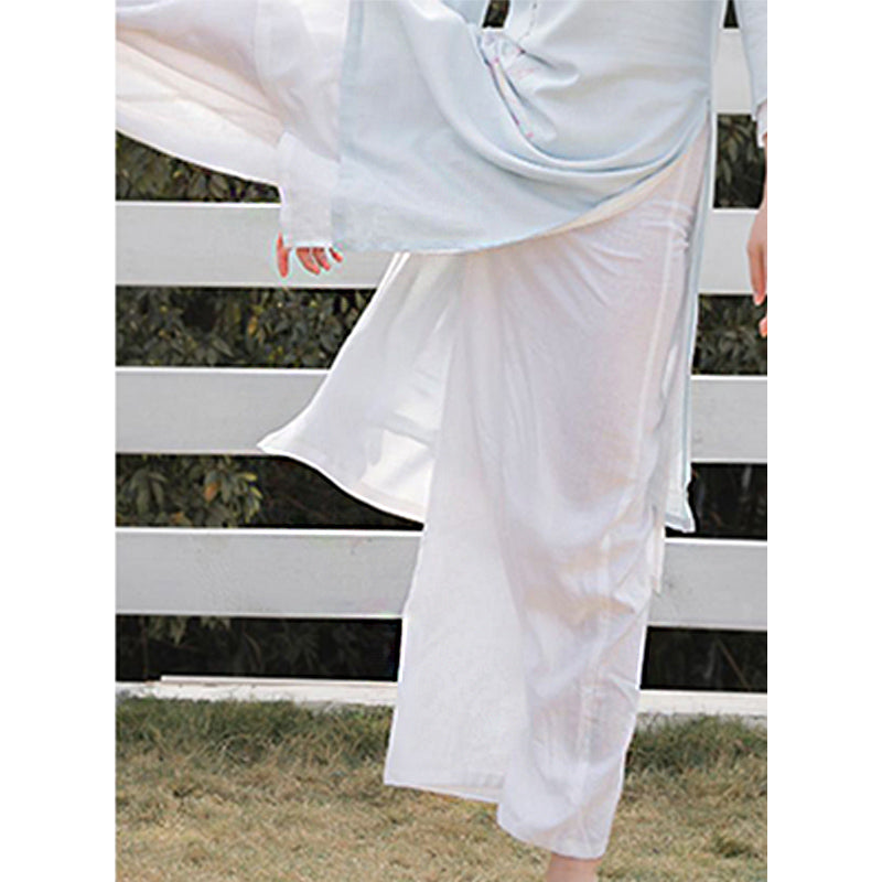 Nimara Ritual 2Pcs Lotus Pattern Tai Chi Meditation Yoga Cotton Linen Clothing Top Pants Women's Set