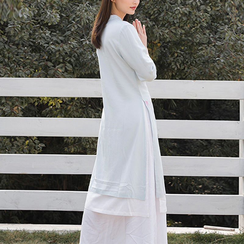 Nimara Ritual 2Pcs Lotus Pattern Tai Chi Meditation Yoga Cotton Linen Clothing Top Pants Women's Set