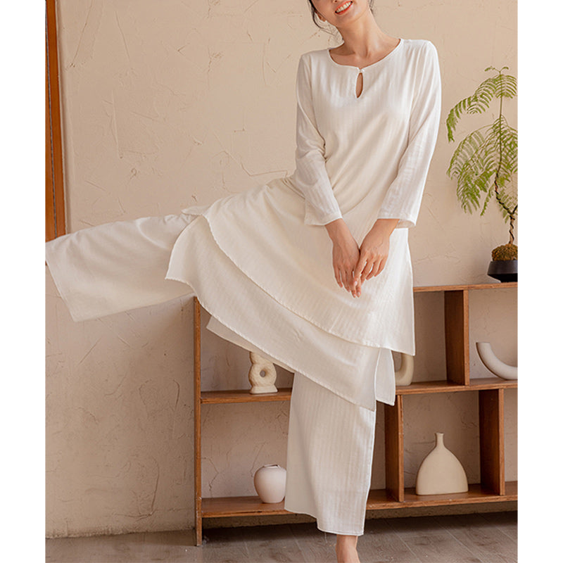 Nimara Ritual 2Pcs Simple Design Tai Chi Meditation Yoga Clothing Top Pants Women's Set