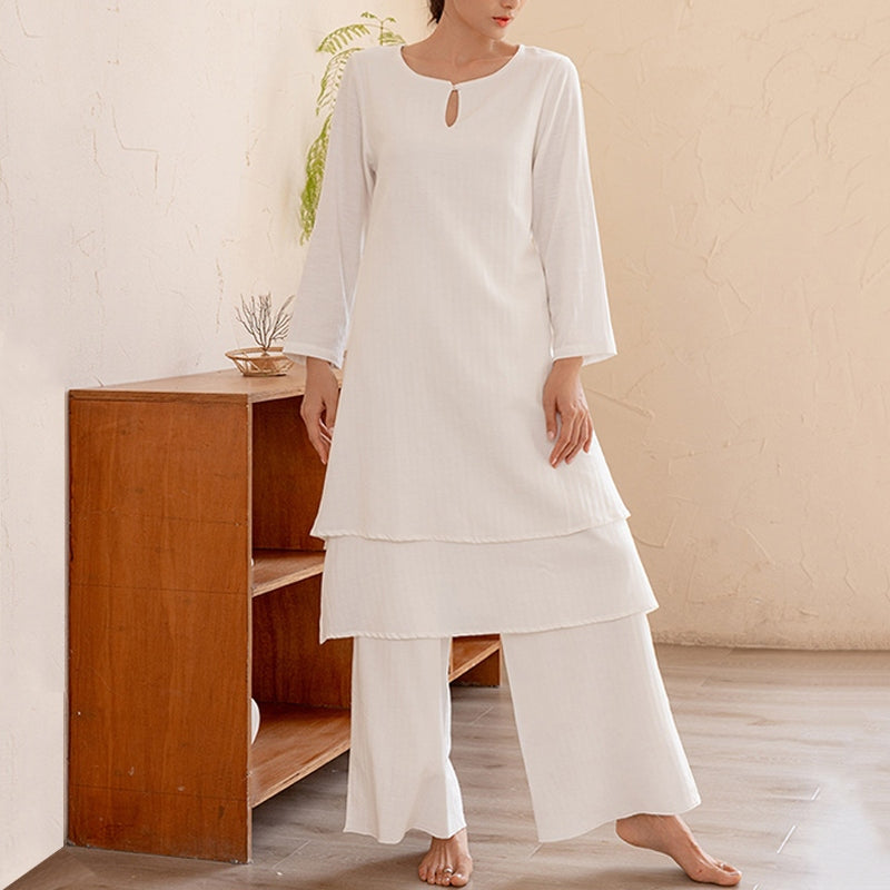 Nimara Ritual 2Pcs Simple Design Tai Chi Meditation Yoga Clothing Top Pants Women's Set