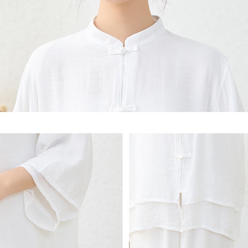 Nimara Ritual 2Pcs Simple Chinese Frog Button Design Top Pants Meditation Yoga Zen Tai Chi Cotton Clothing Women's Set