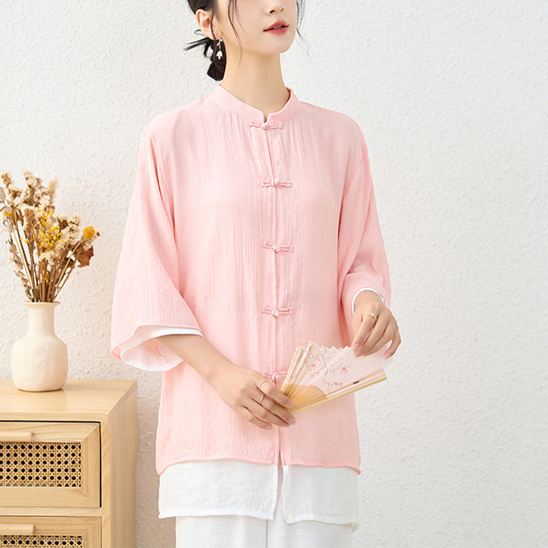 Nimara Ritual 2Pcs Simple Chinese Frog Button Design Top Pants Meditation Yoga Zen Tai Chi Cotton Clothing Women's Set