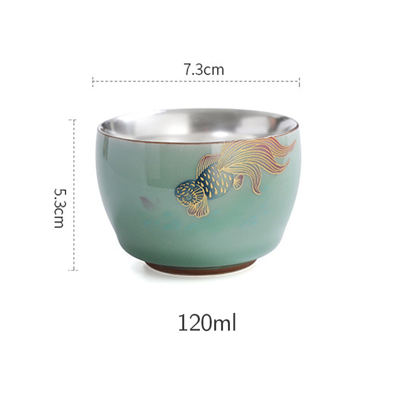 Nimara Ritual Butterfly Goldfish Lotus Koi Fish Ceramic Teacup Kung Fu Tea Cup 120ml