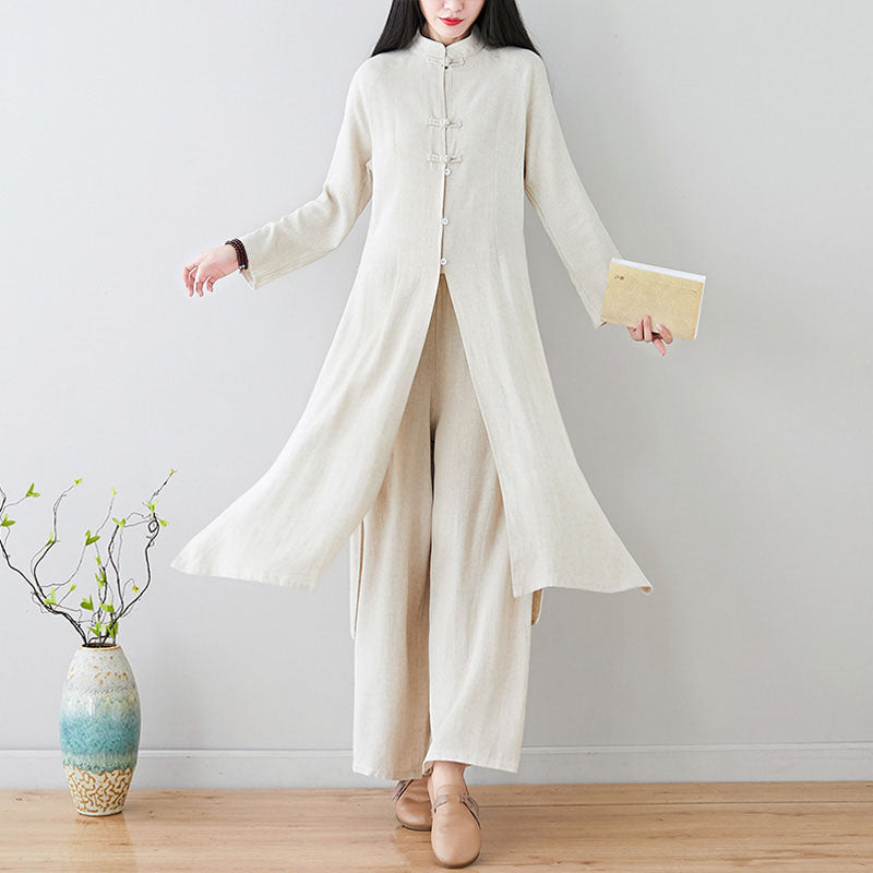 Nimara Ritual 2Pcs Chinese Frog Button Design Zen Tai Chi Meditation Clothing Top Pants Women's Set