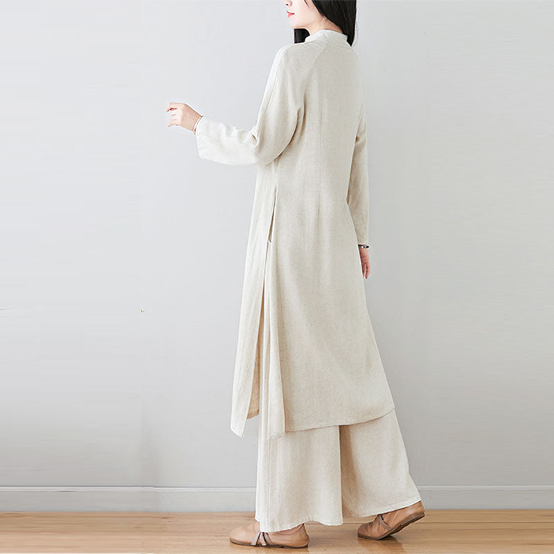 Nimara Ritual 2Pcs Chinese Frog Button Design Zen Tai Chi Meditation Clothing Top Pants Women's Set