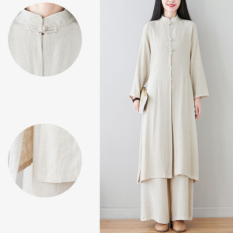 Nimara Ritual 2Pcs Chinese Frog Button Design Zen Tai Chi Meditation Clothing Top Pants Women's Set