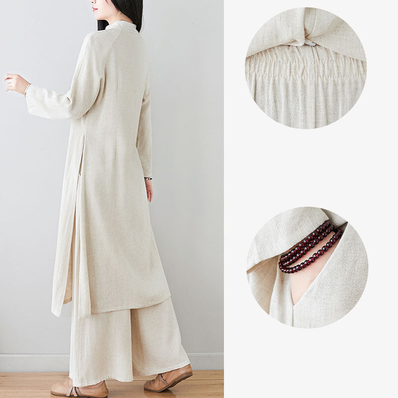 Nimara Ritual 2Pcs Chinese Frog Button Design Zen Tai Chi Meditation Clothing Top Pants Women's Set