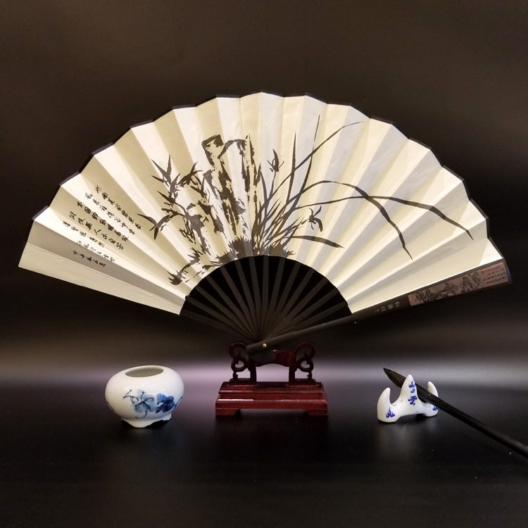 Nimara Ritual Great Wall Mountains Trees Crane Bamboo Handheld Bamboo Folding Fan 33.5cm