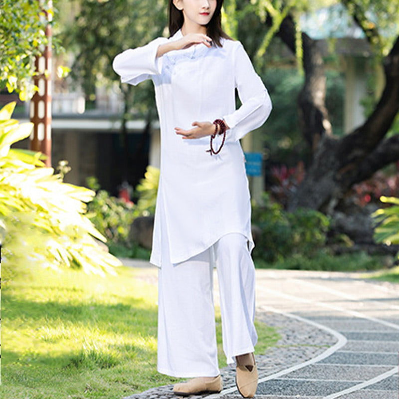 Nimara Ritual 2Pcs Plain Long Sleeve Zen Yoga Clothing Meditation Clothing Top Pants Women's Set