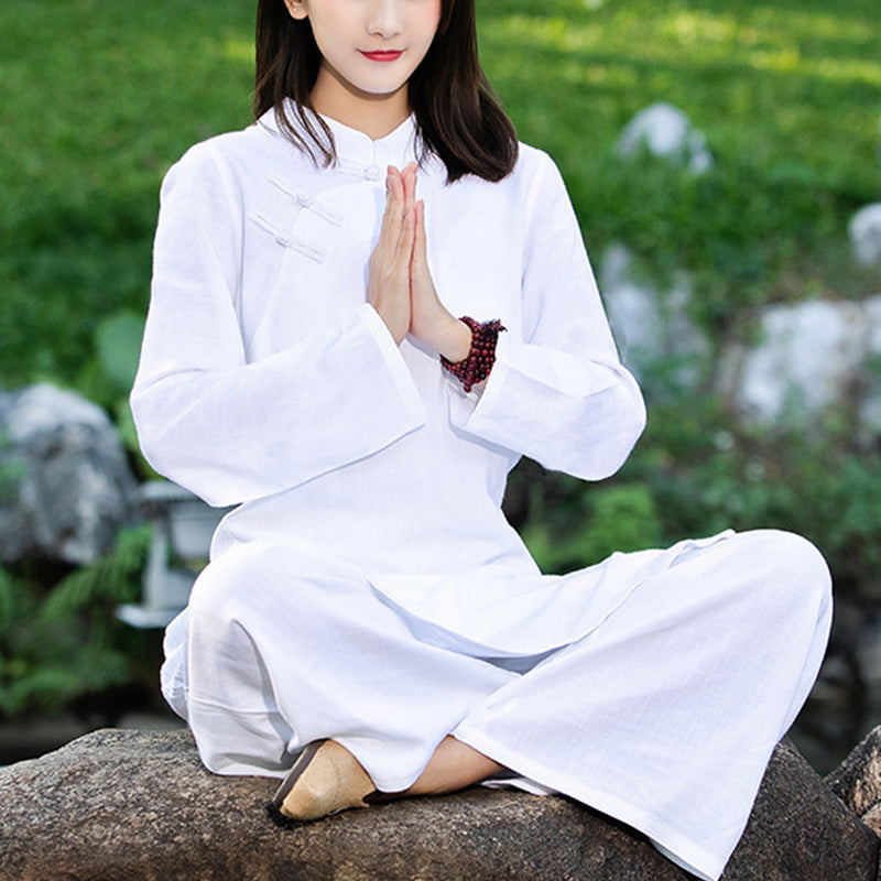 Nimara Ritual 2Pcs Plain Long Sleeve Zen Yoga Clothing Meditation Clothing Top Pants Women's Set