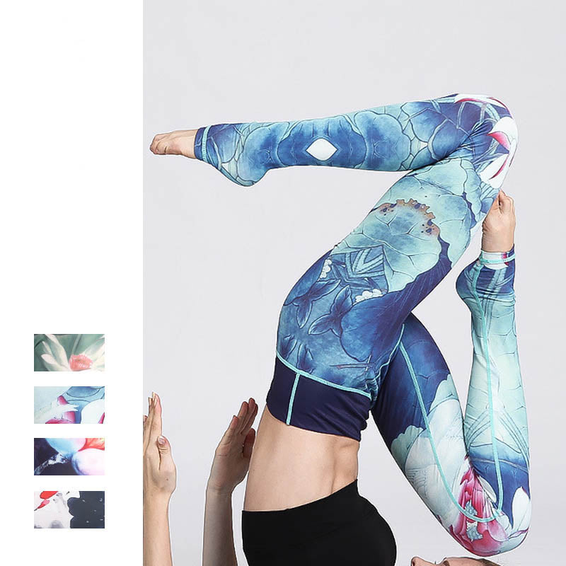 Nimara Ritual Lotus Flower Print Design Pants Sports Fitness Yoga Leggings Women's Yoga Pants