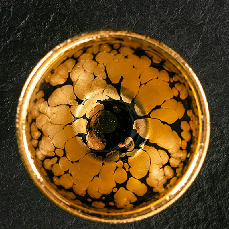 Nimara Ritual 24K Gold Spot Pattern Chinese Jianzhan Ceramic Teacup Kung Fu Tea Cup Bowl With Gift Box
