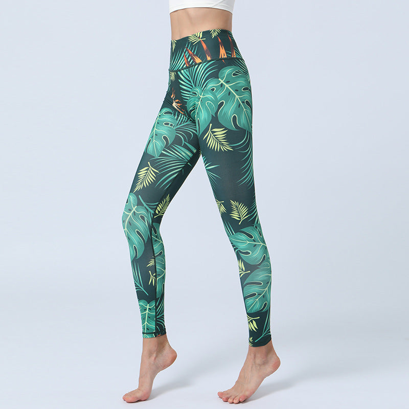 Nimara Ritual Leaves Print Pants Sports Fitness Yoga High Waist Leggings Women's Yoga Pants