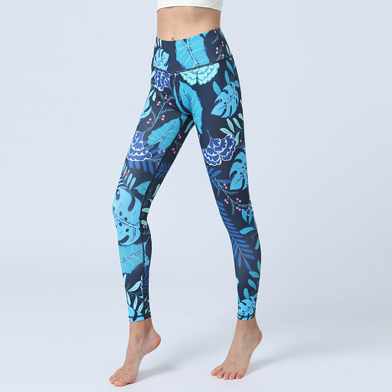 Nimara Ritual Leaves Print Pants Sports Fitness Yoga High Waist Leggings Women's Yoga Pants
