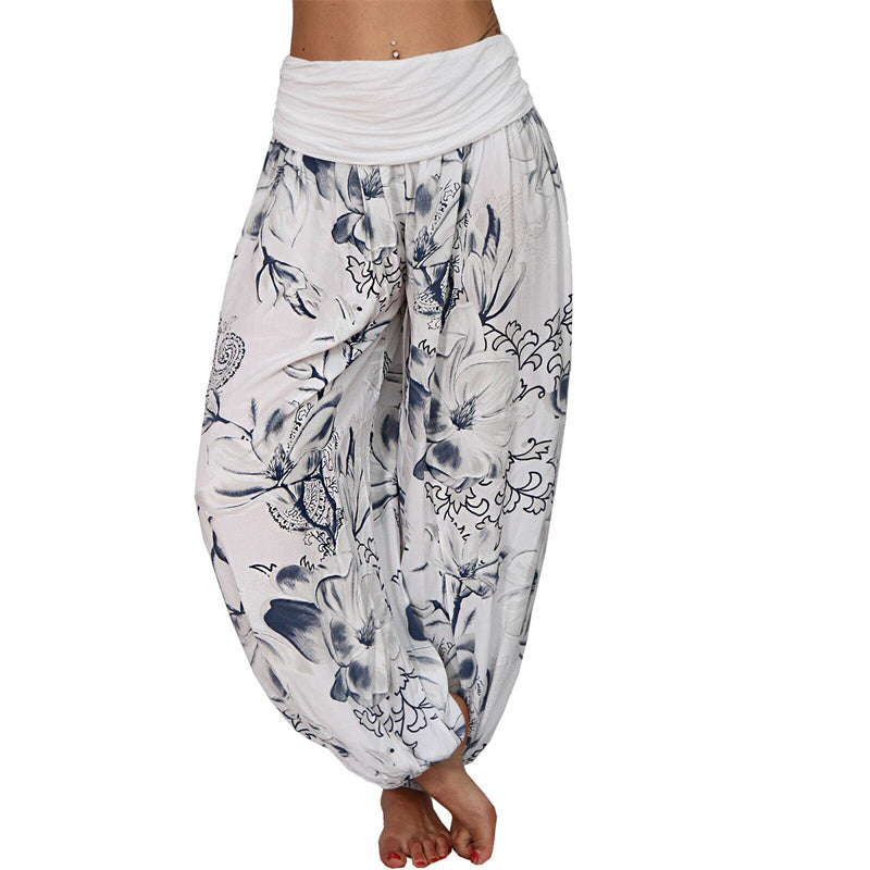 Nimara Ritual Flower Leaves Pattern Loose Harem Trousers Women's Yoga Pants