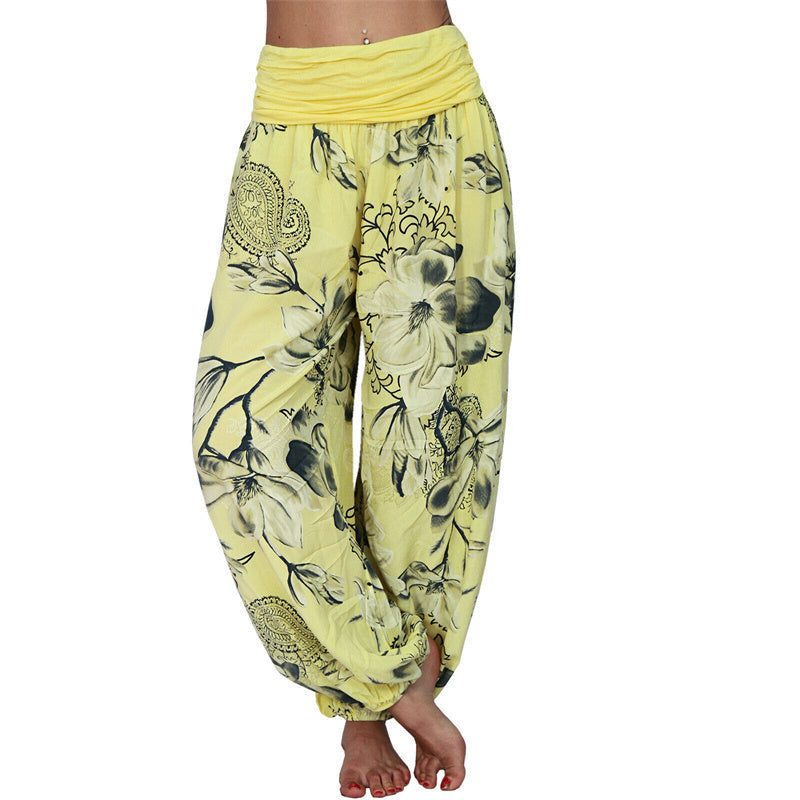 Nimara Ritual Flower Leaves Pattern Loose Harem Trousers Women's Yoga Pants