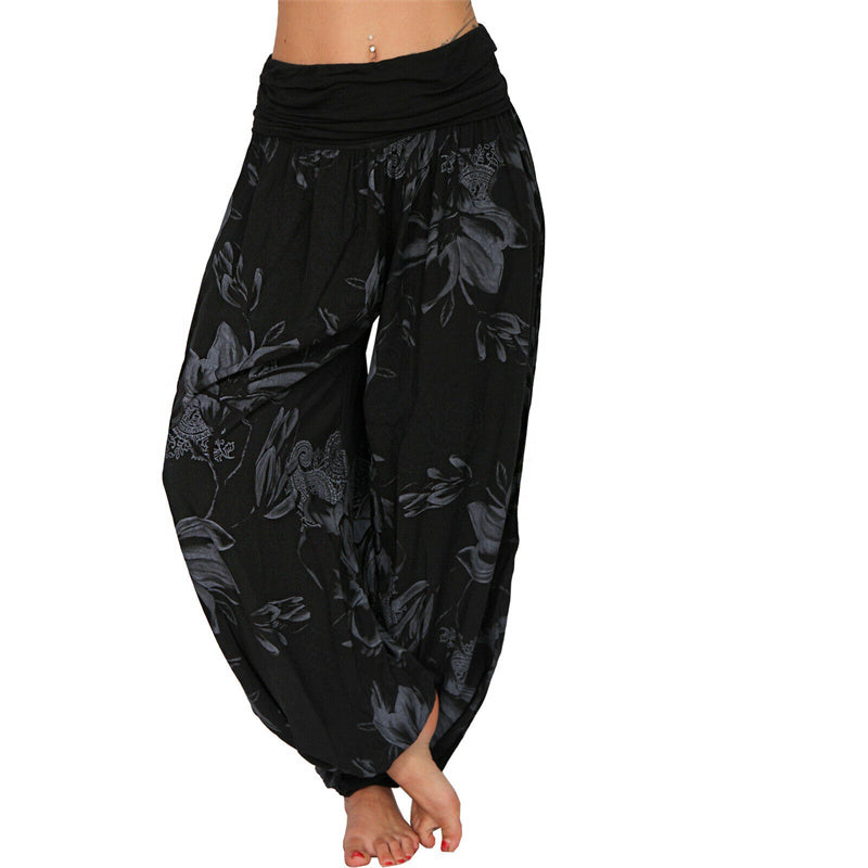 Nimara Ritual Flower Leaves Pattern Loose Harem Trousers Women's Yoga Pants