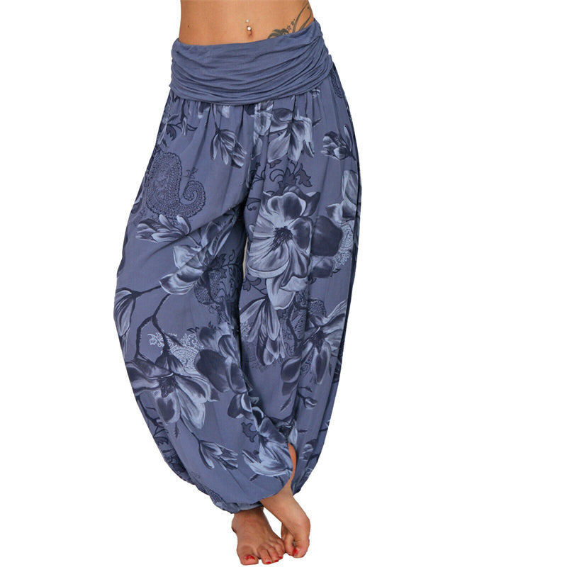 Nimara Ritual Flower Leaves Pattern Loose Harem Trousers Women's Yoga Pants