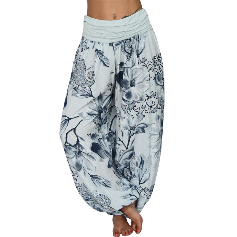 Nimara Ritual Flower Leaves Pattern Loose Harem Trousers Women's Yoga Pants